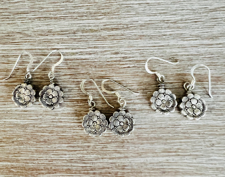 French Flower Earrings With Sterling Silver Hooks