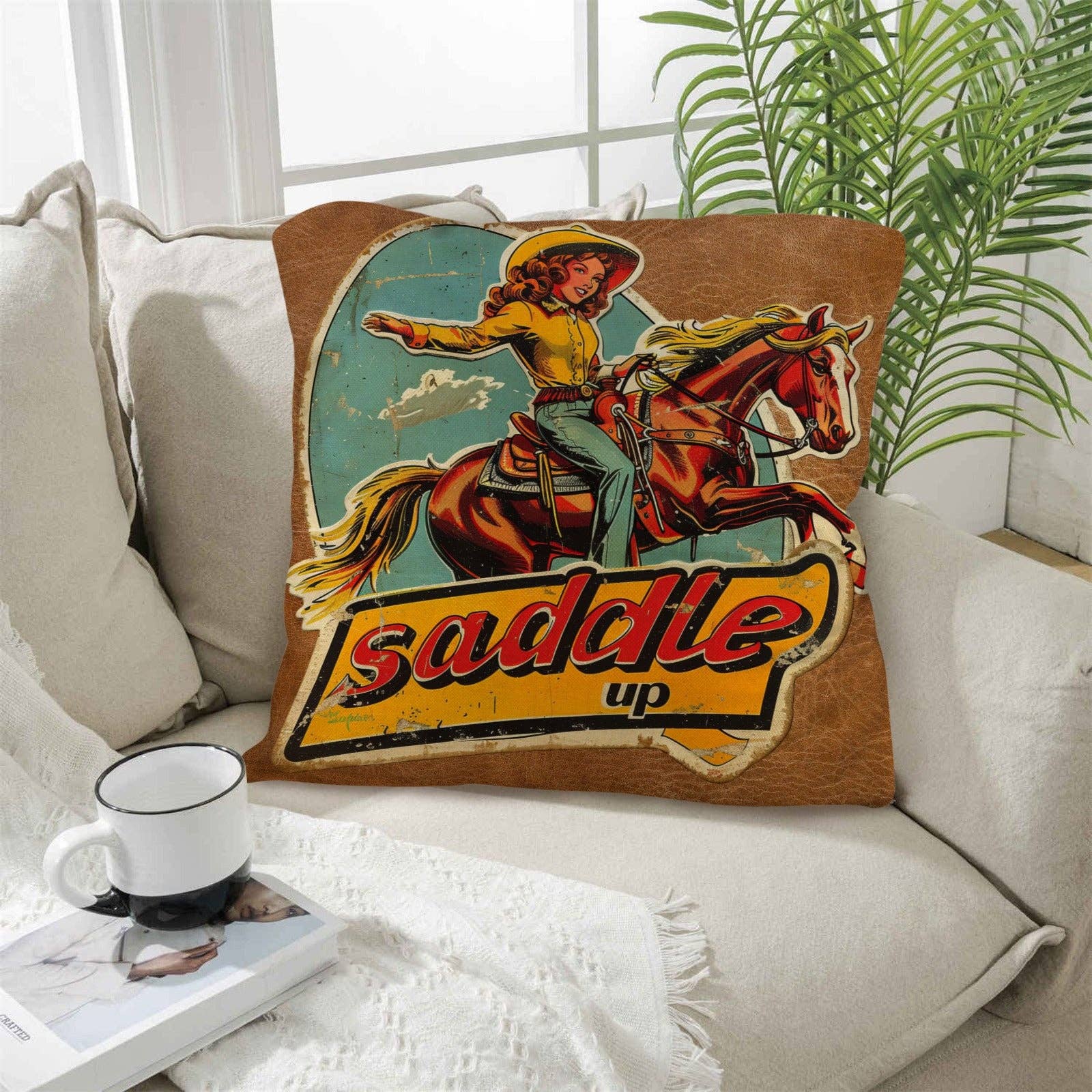 Saddle Up Vintage Cowgirl Pillow