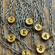 Circle Initial Pendant Necklace TWO TONE