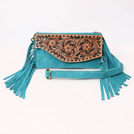 Suede Fringe & Tooled Leather Crossbody, Turquoise