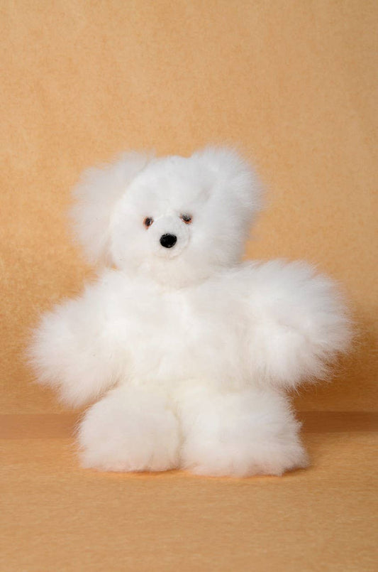 Alpaca Fur Teddy Bear White 12" Natural Plush