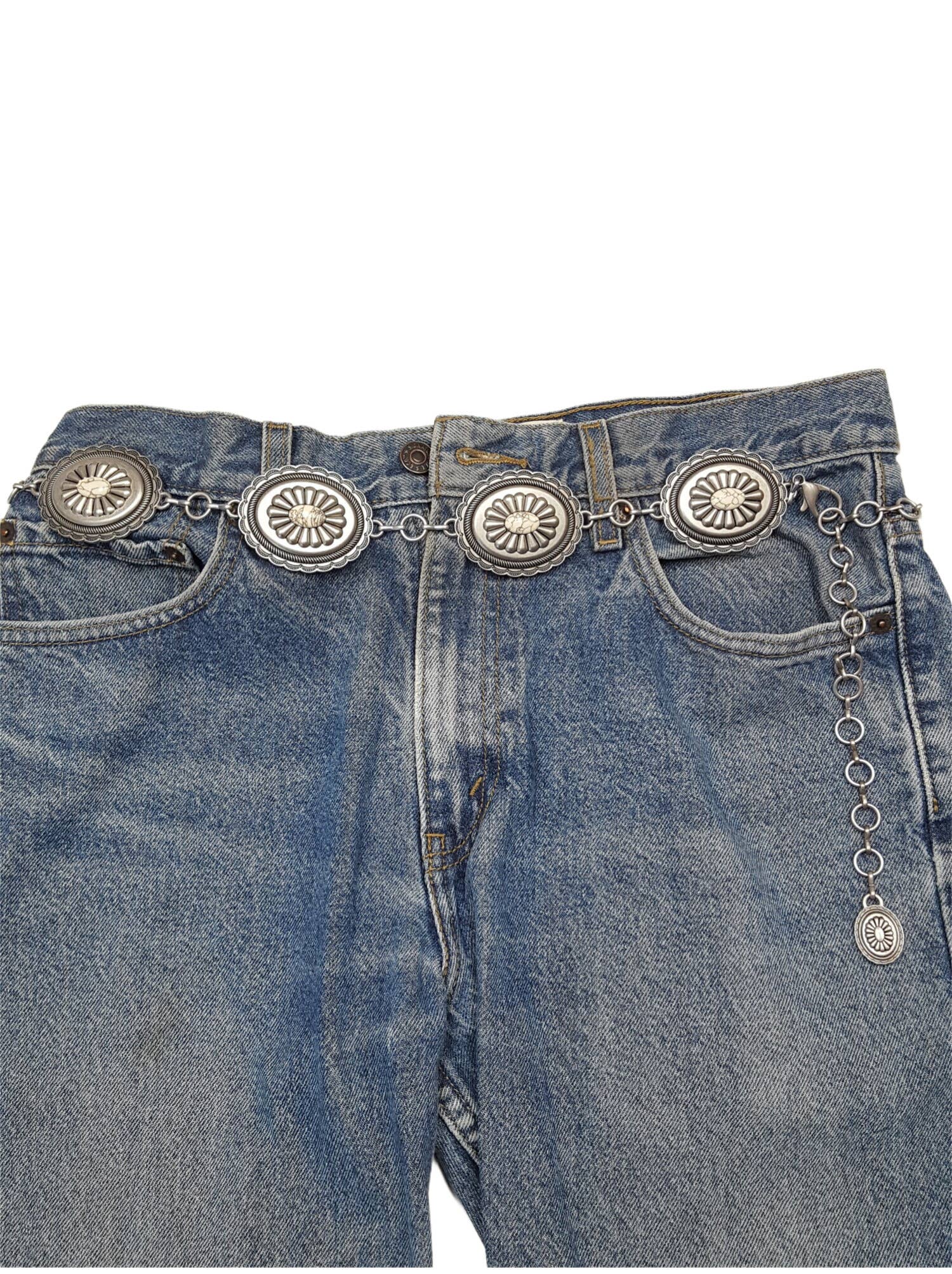 Women's Western Oval Concho Chain Belt with Stones