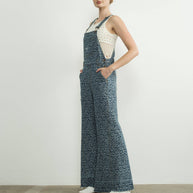 Animal Print Wide Leg Denim Overalls