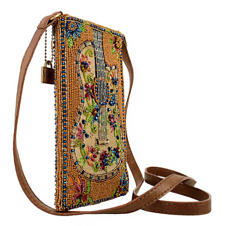 Ivory Guitar with Flowers Beaded Crossbody