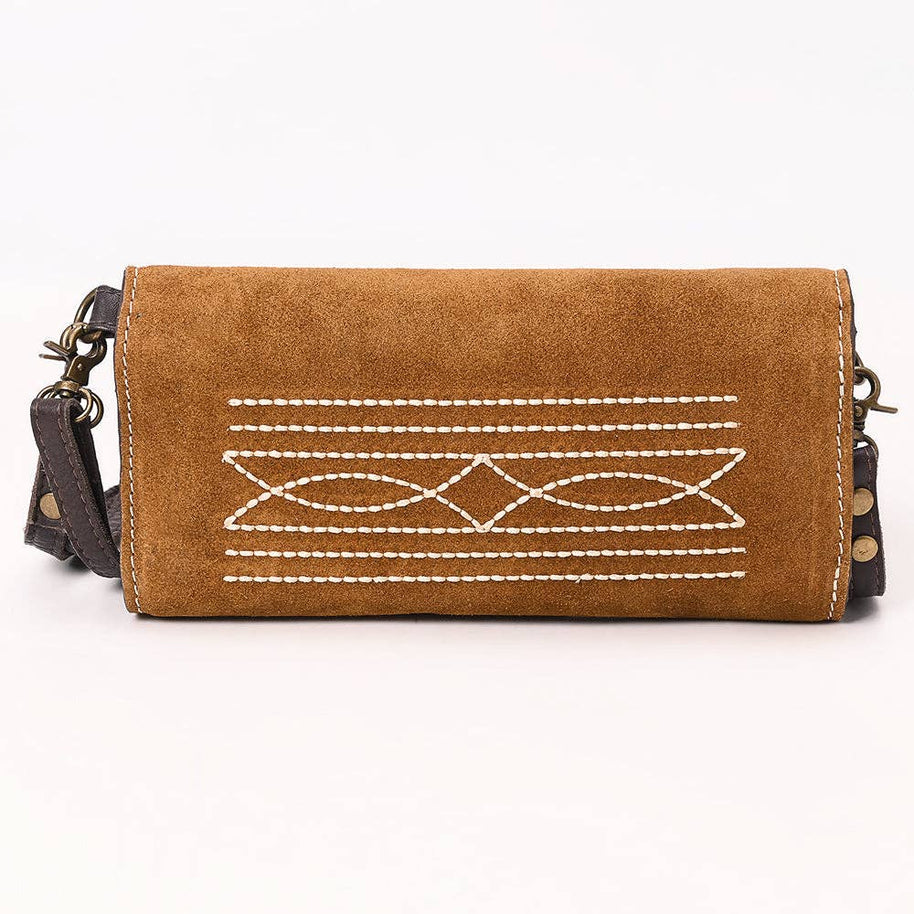 Western Clutch Crossbody Bag with White Rope Stitch Embroidery
