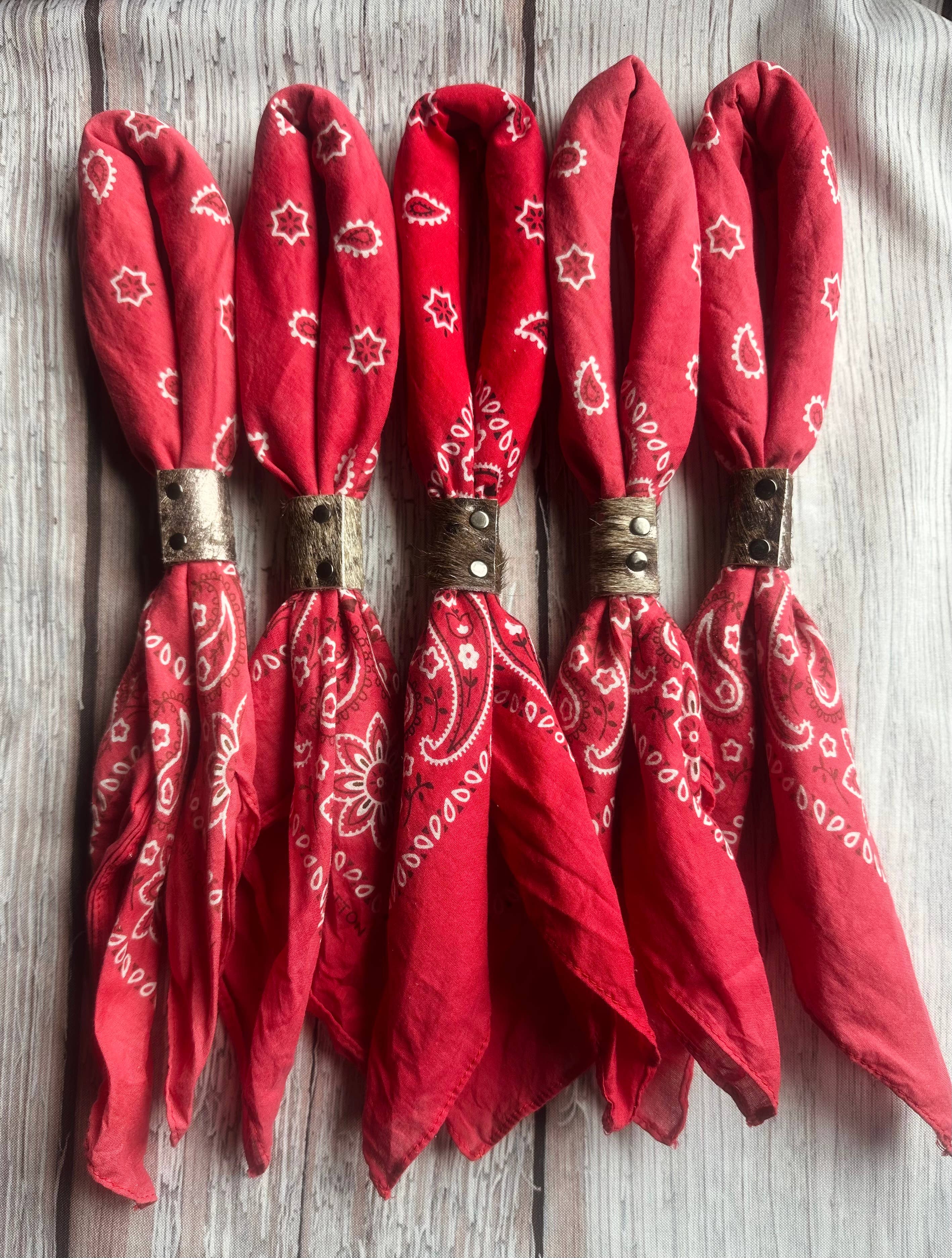 Bright Red Hand Dyed Bandanas With Leather Slides 
