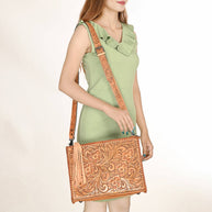 American Darling Hand-Tooled Western Leather Crossbody Bag - Genuine Floral Carved Artisan Purse