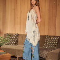 Wide Leg Embroidered Denim Pants