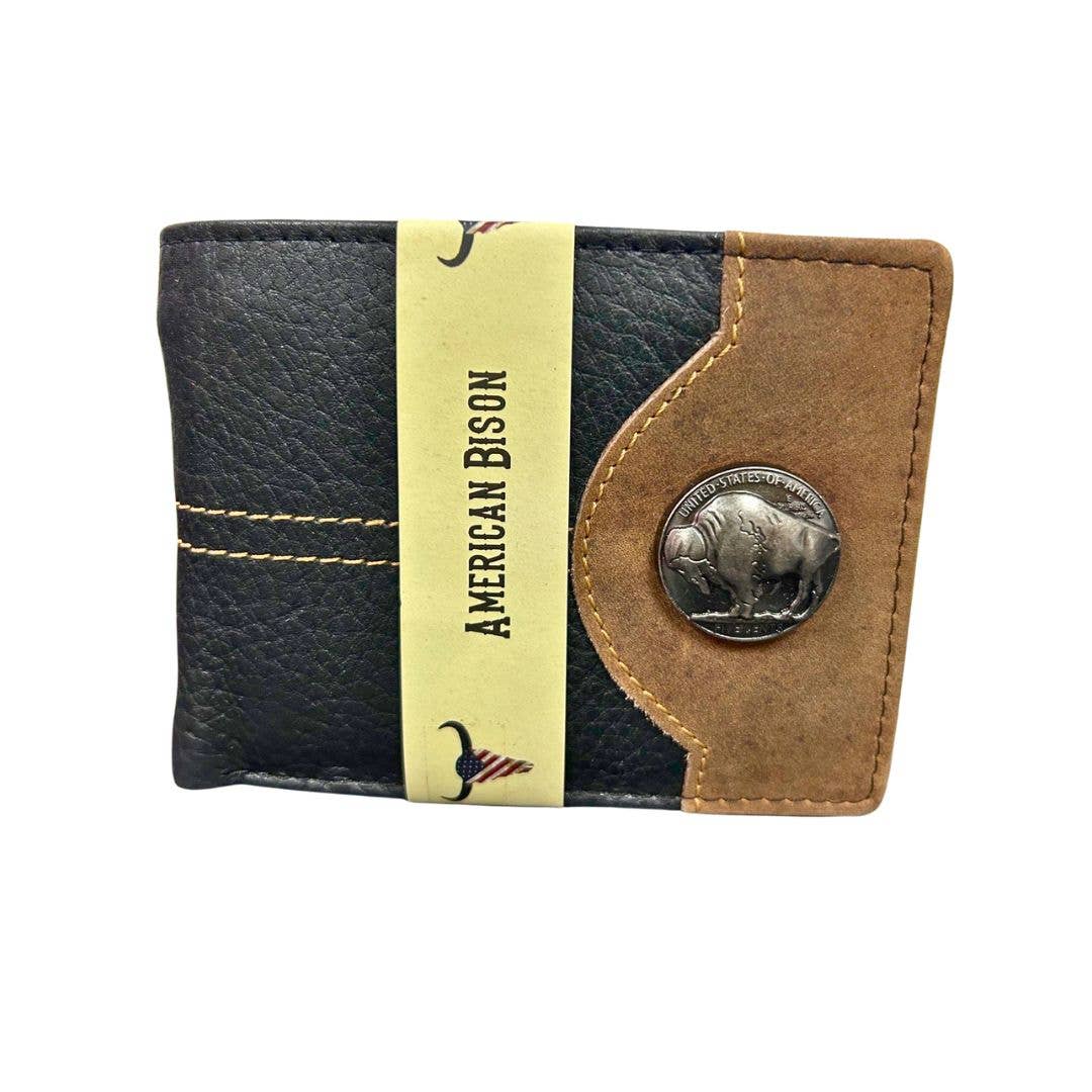 Mixed Media Two Tone Bifold Rodeo Wallet w/ Medallion AB1916