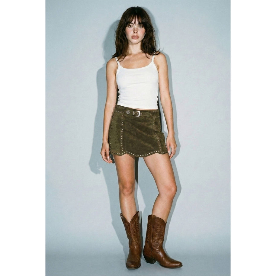 4th of July Suede Star Scalloped Mini Skirt