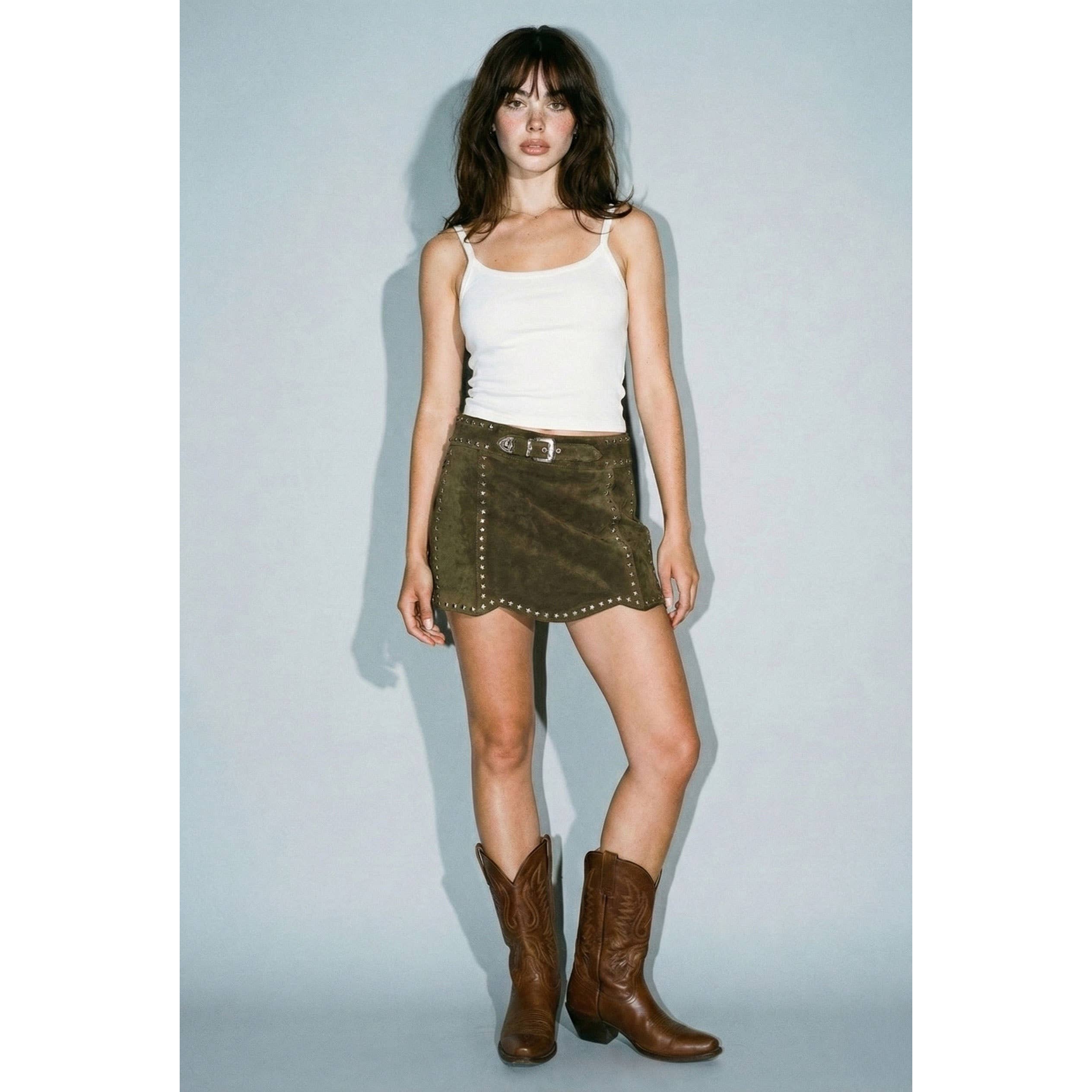4th of July Suede Star Scalloped Mini Skirt