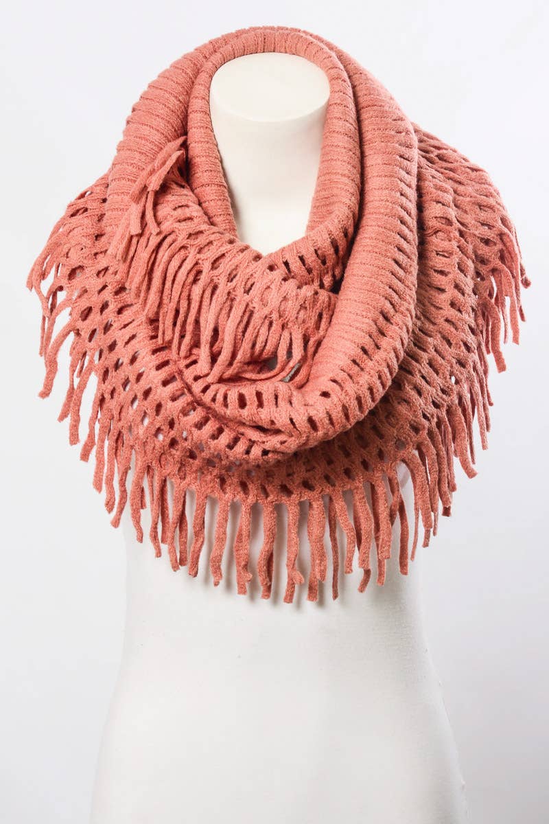 Fringe Knit Infinity Scarf
