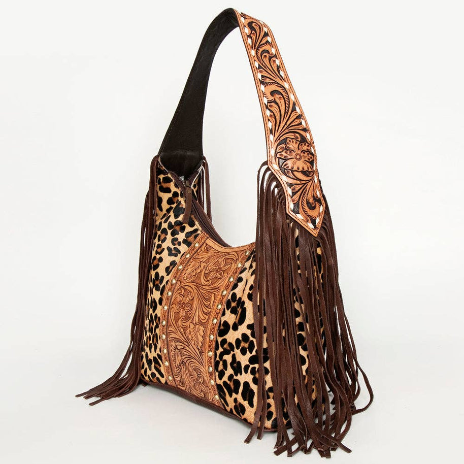 Leopard and Embossed Leather Hobo Purse