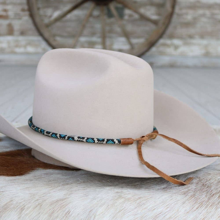 Round Blue Snake Print Beaded Hat Band