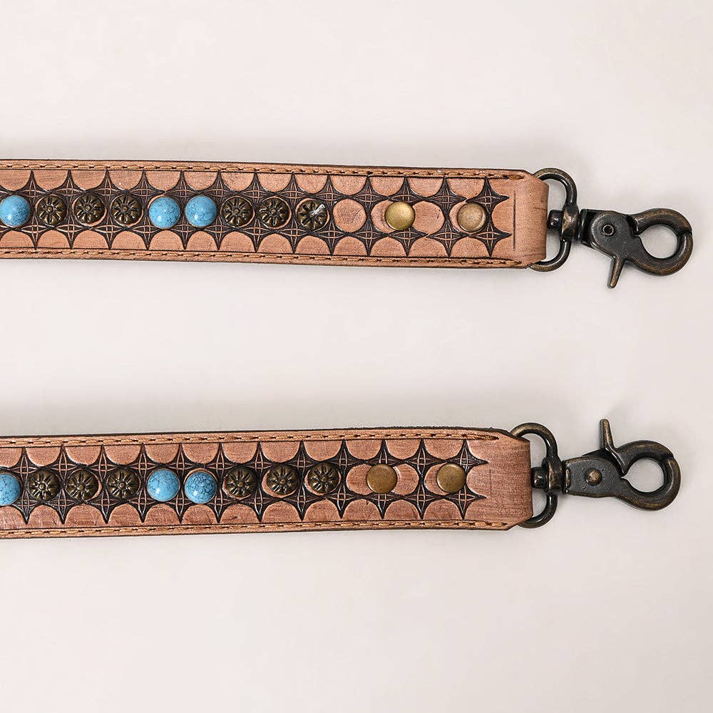 Tooled Leather Sling Bag Strap with Turquoise Beads ADBT146