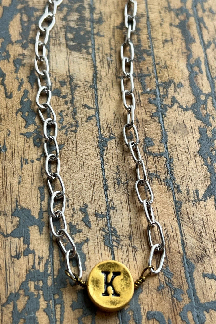Circle Initial Pendant Necklace TWO TONE