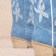 Blue White Leaves Cowboy Boots