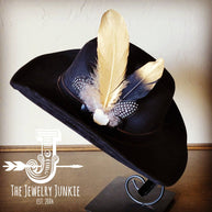Gold Feather, White Stone & Black Leather Hat Band Only 983h