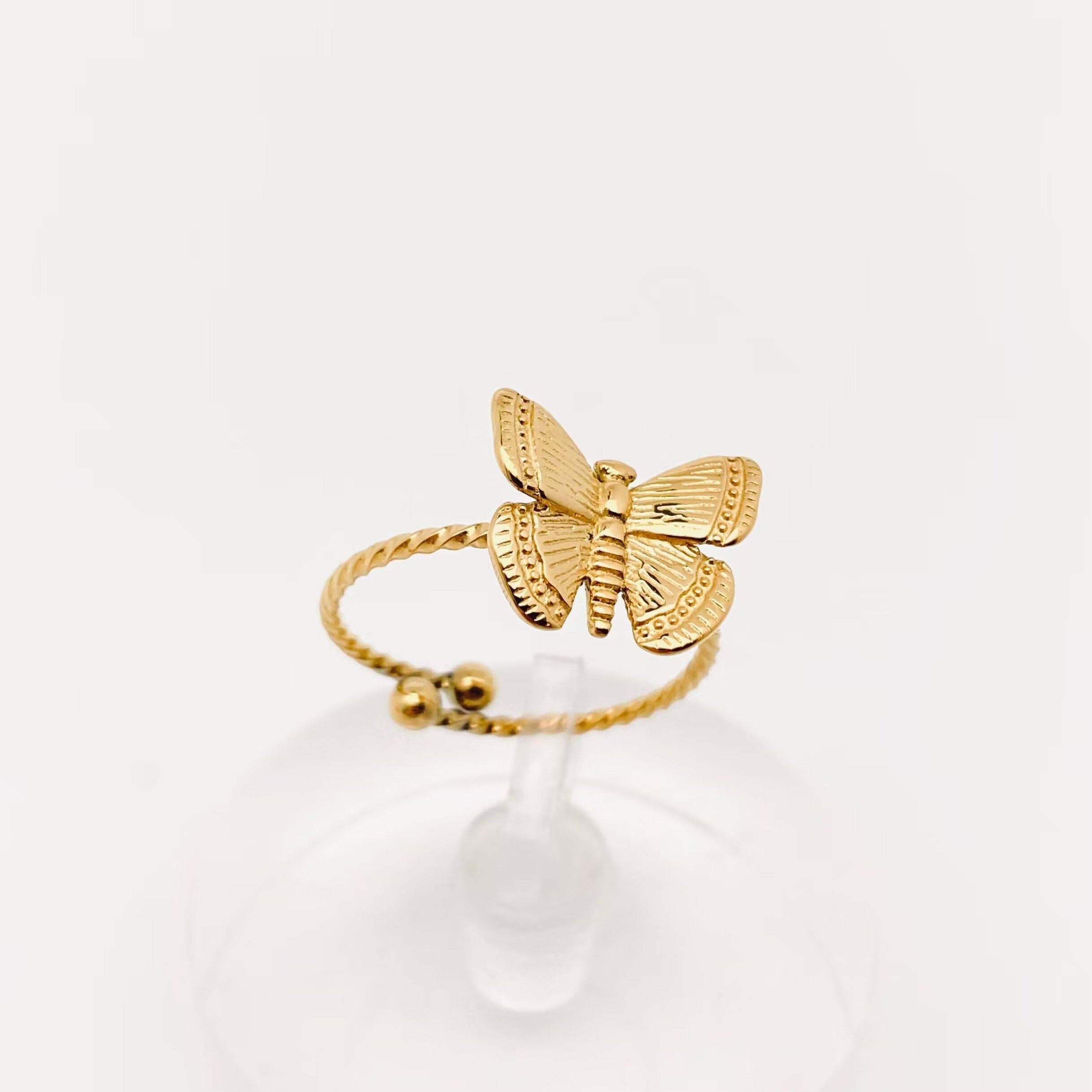 18K Gold Plated Stainless Steel Butterfly Ring - FGS