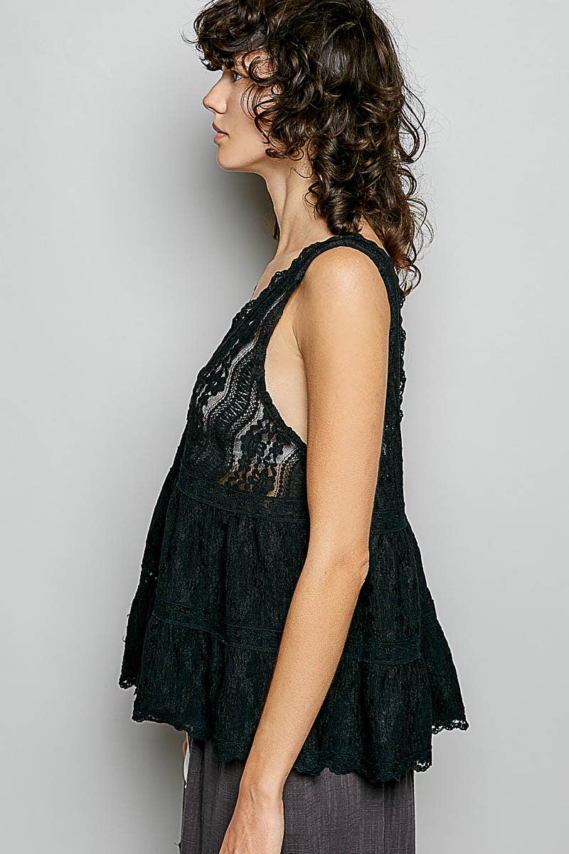 Deep V-Neck Lace Top