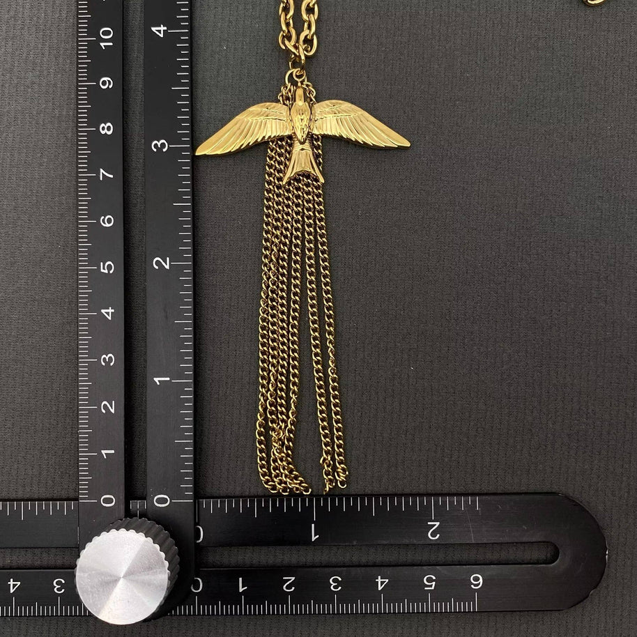 Bird Fringe 18K GP S Steel Long Chain Necklace