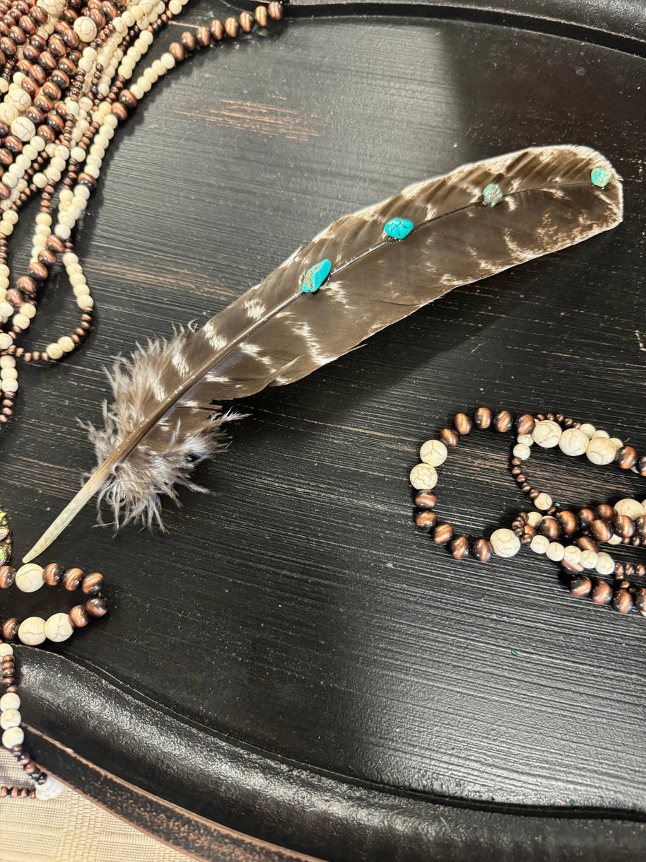 Turquoise Studded Natural Barred Turkey Feathers