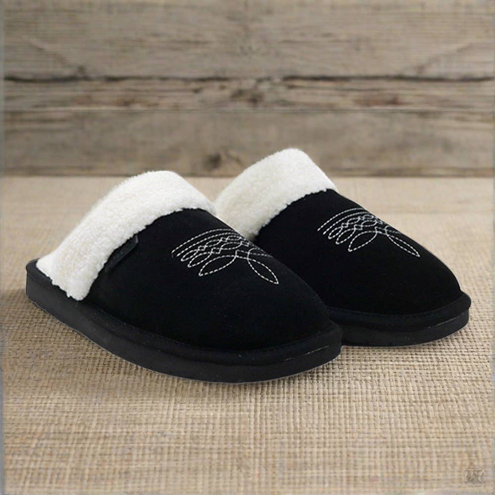 Western Cowgirl Dolly Square Toe Slippers | Raven (black)