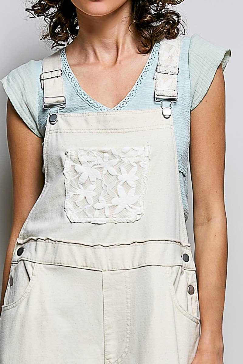 Lace Trim Adjustable Strap Overalls