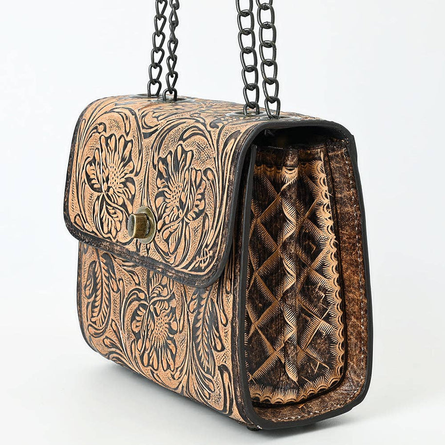 Tooled Leather Purse with Chain