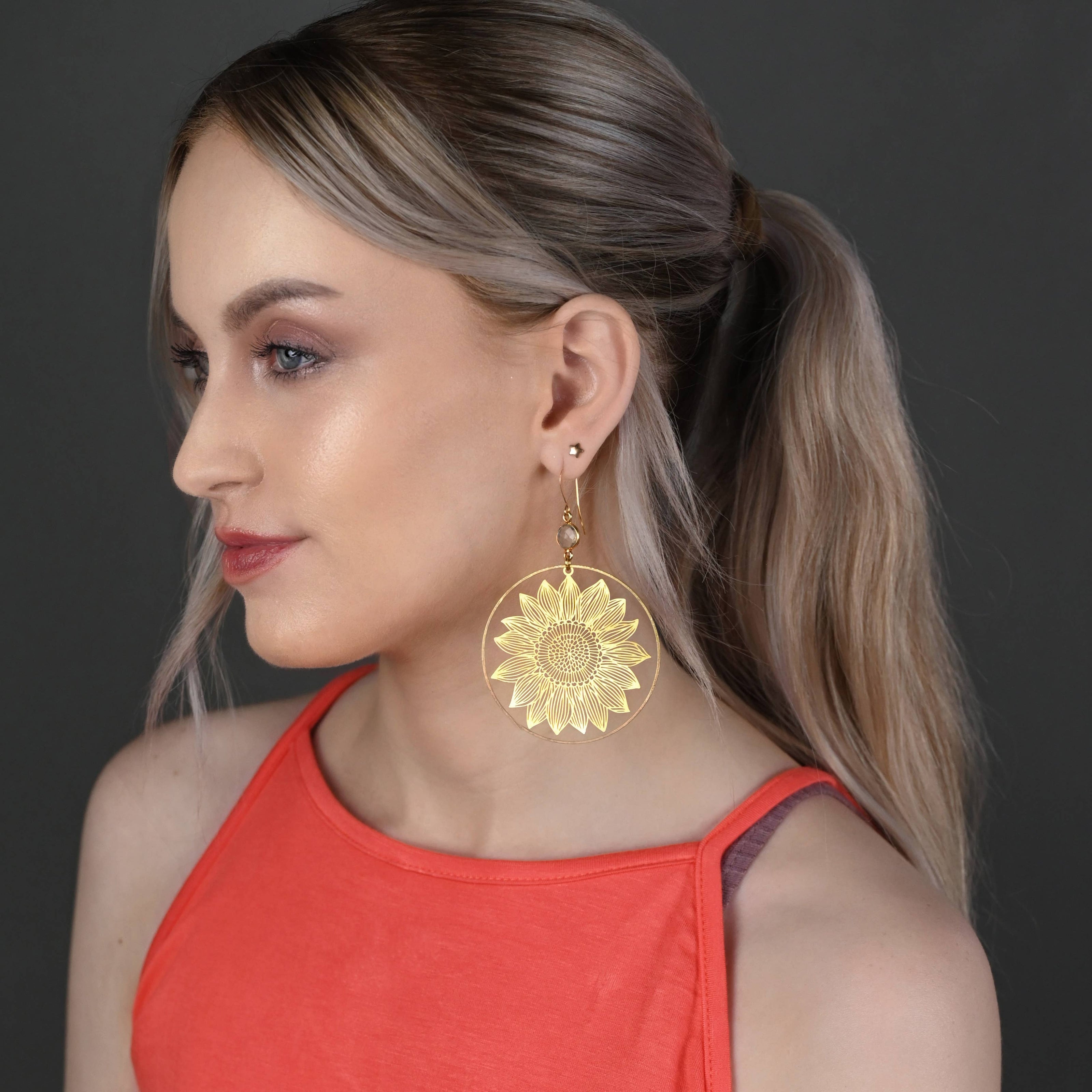 Large Sunflower Hoop Earrings