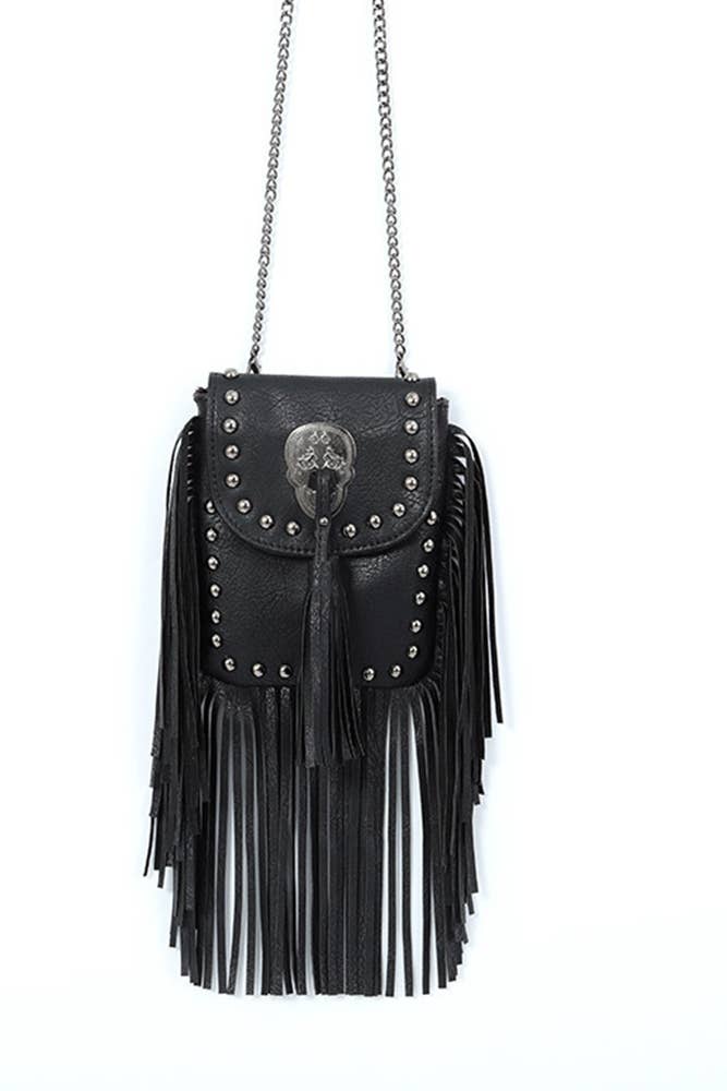 Rivet and Tassel Crossbody Messenger Bag