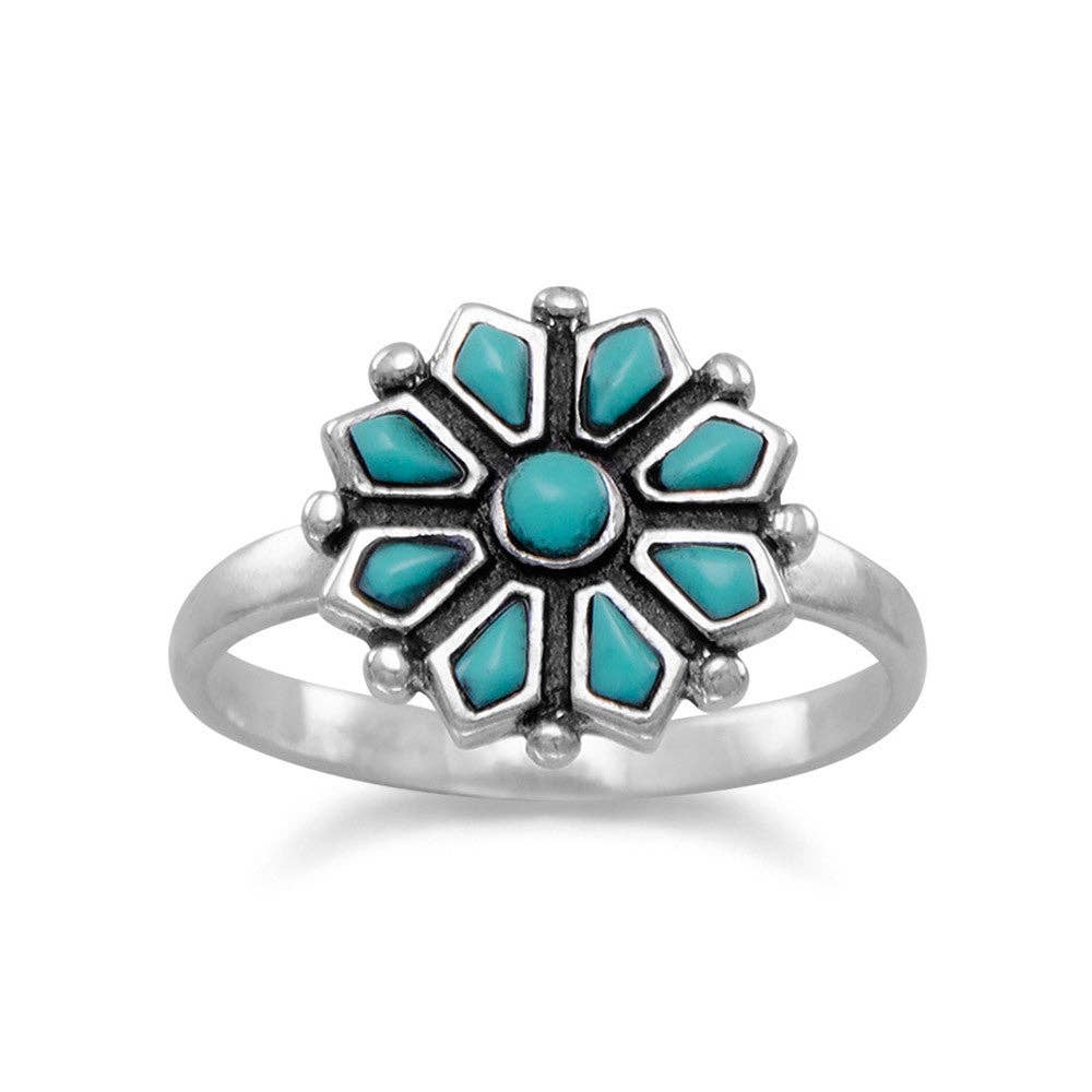 Turquoise Sterling Flower Ring