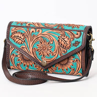 Tooled Leather Envelope Purse/Wallet with Turquoise