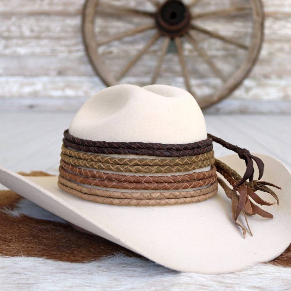 Braided Leather Hat Band – Earth Tones