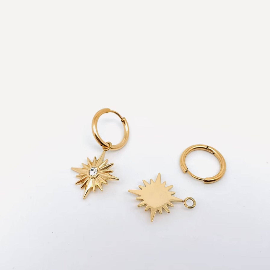 18K GP S. Steel Star Pendant Huggie Earrings