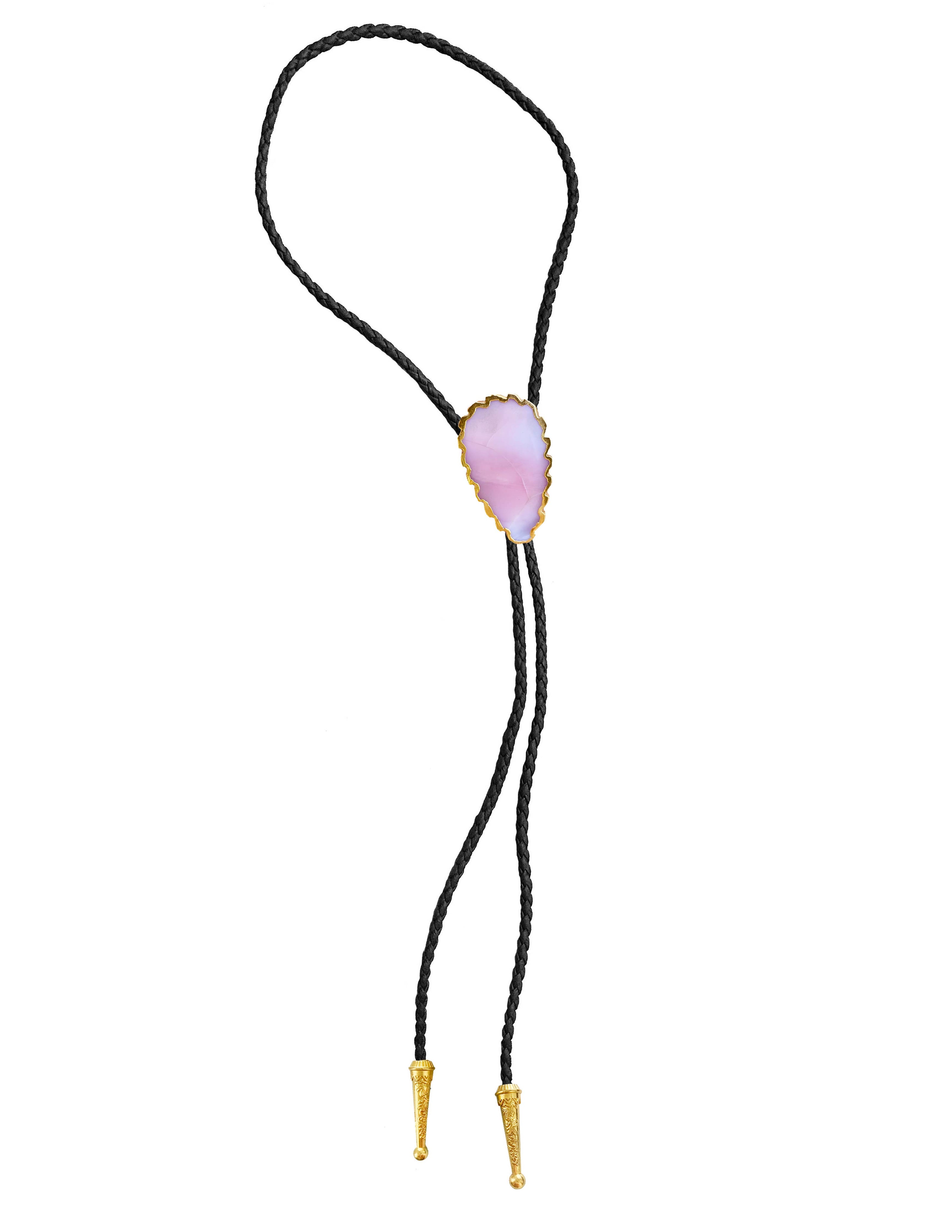 Gemstone Bolo Tie - Pink Opal (Gold)