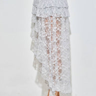 Lace Ruffle Tiered High-Low Maxi Skirt, light blue