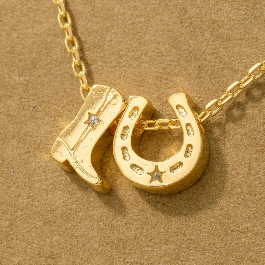 Boots Horse Shoe Charm Necklace
