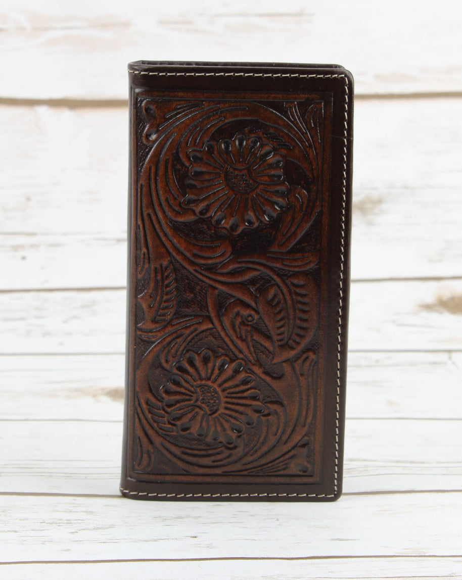Tooled Leather Men's Long Wallet, Brown