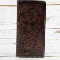 Tooled Leather Men's Long Wallet, Brown