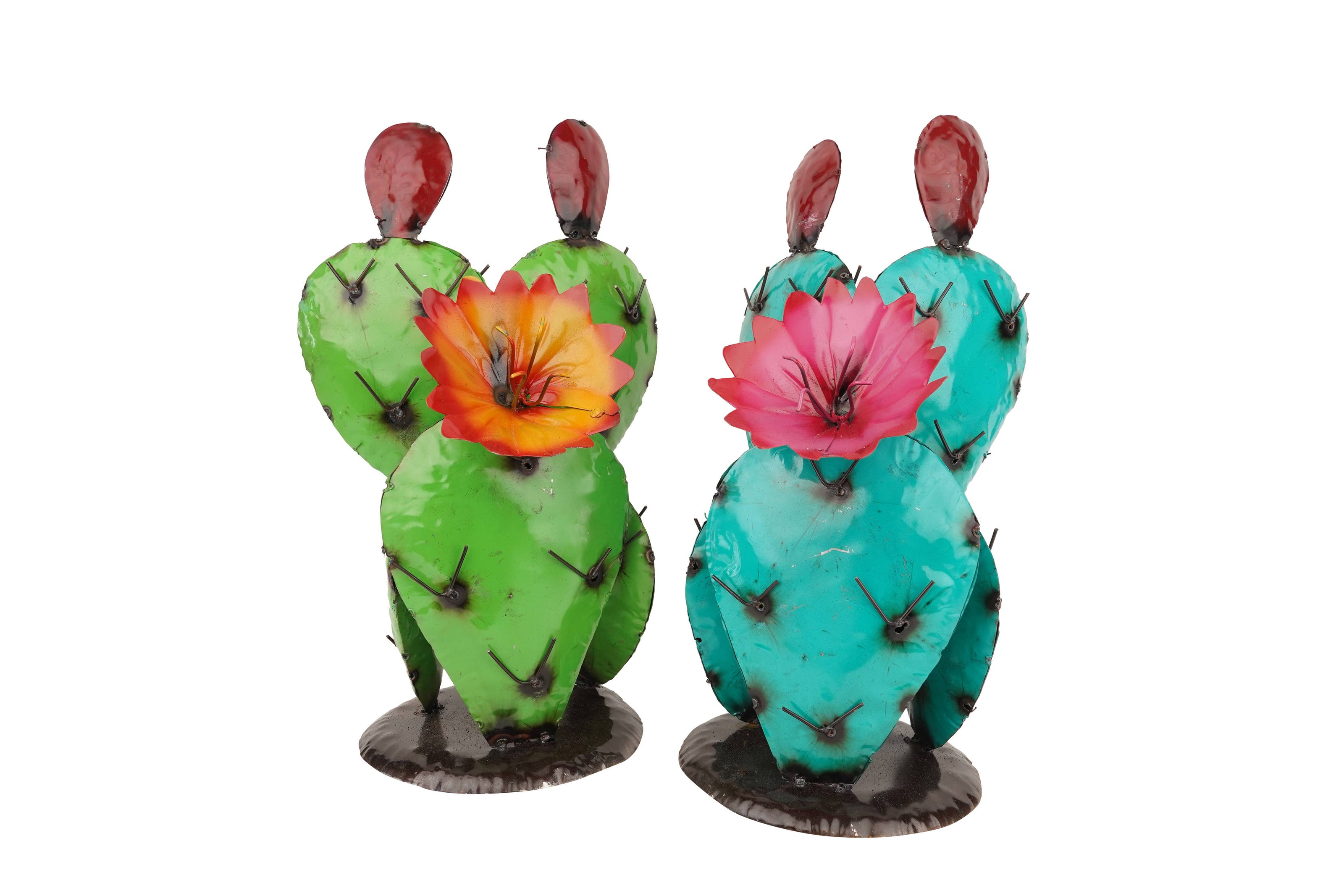 Blooming Metal Prickly Cactus Yard Art