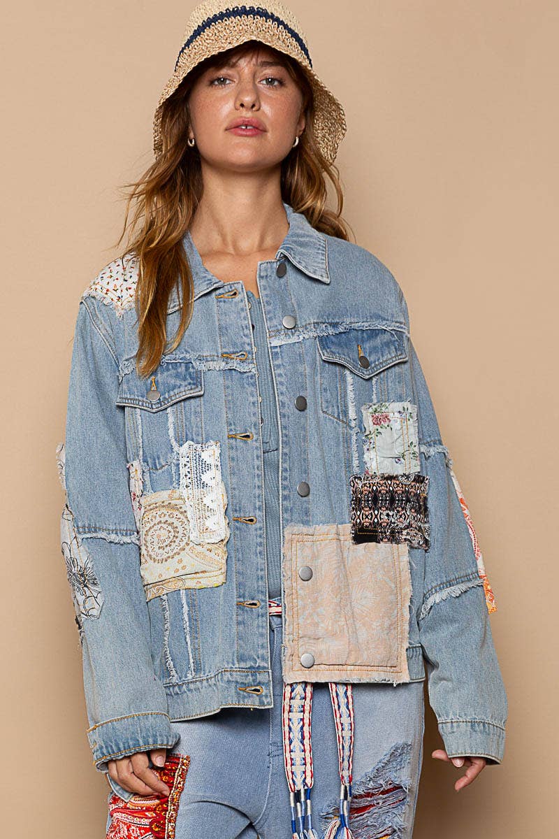 Patch Button Down Denim Jacket