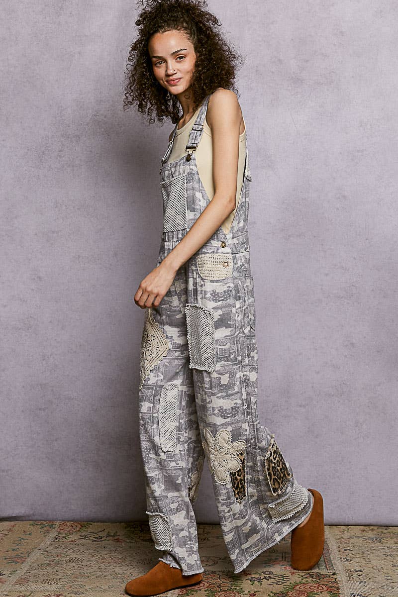 Crochet contrast patch overalls