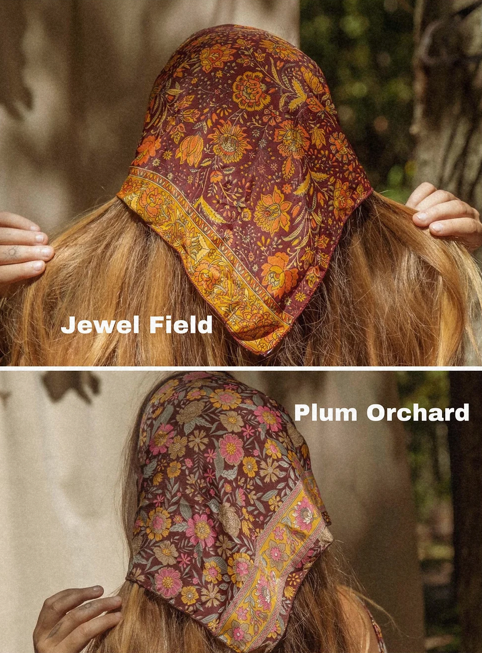 Hippie Bohemian Silk Bandana, Floral Hair Scarf