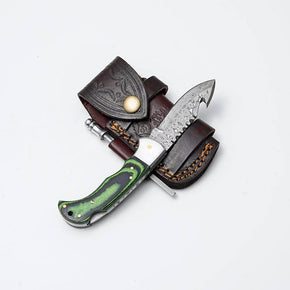 Green Micarta Damascus Gut Hook Hunting Knife
