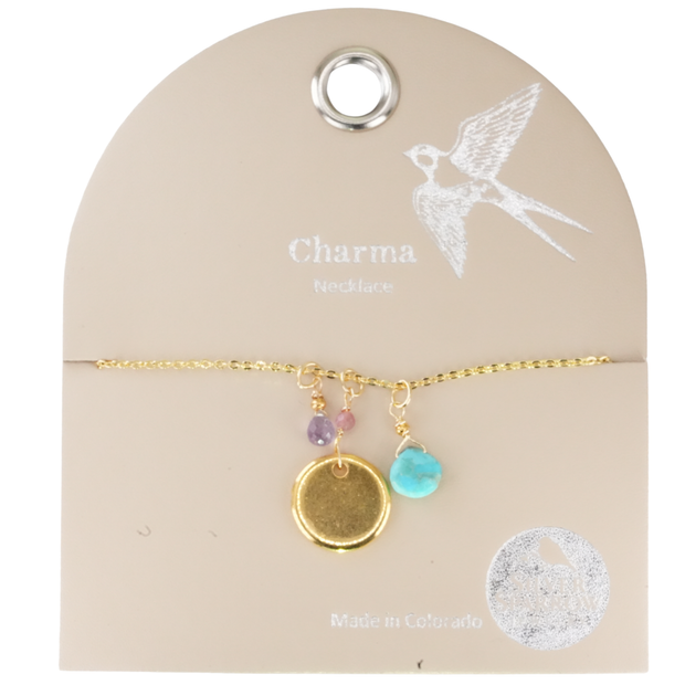 Charma Gold Disk Necklace with Stone Bauble Charms – Interchangeable Minimalist Jewelry