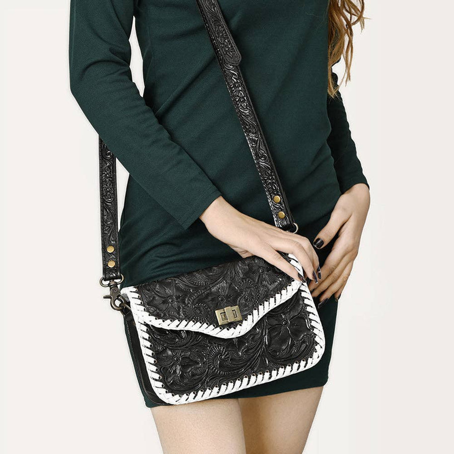Black & White Tooled Leather Purse