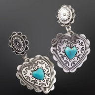 Southwestern Heart Earrings -Faux Turquoise or White Buffalo