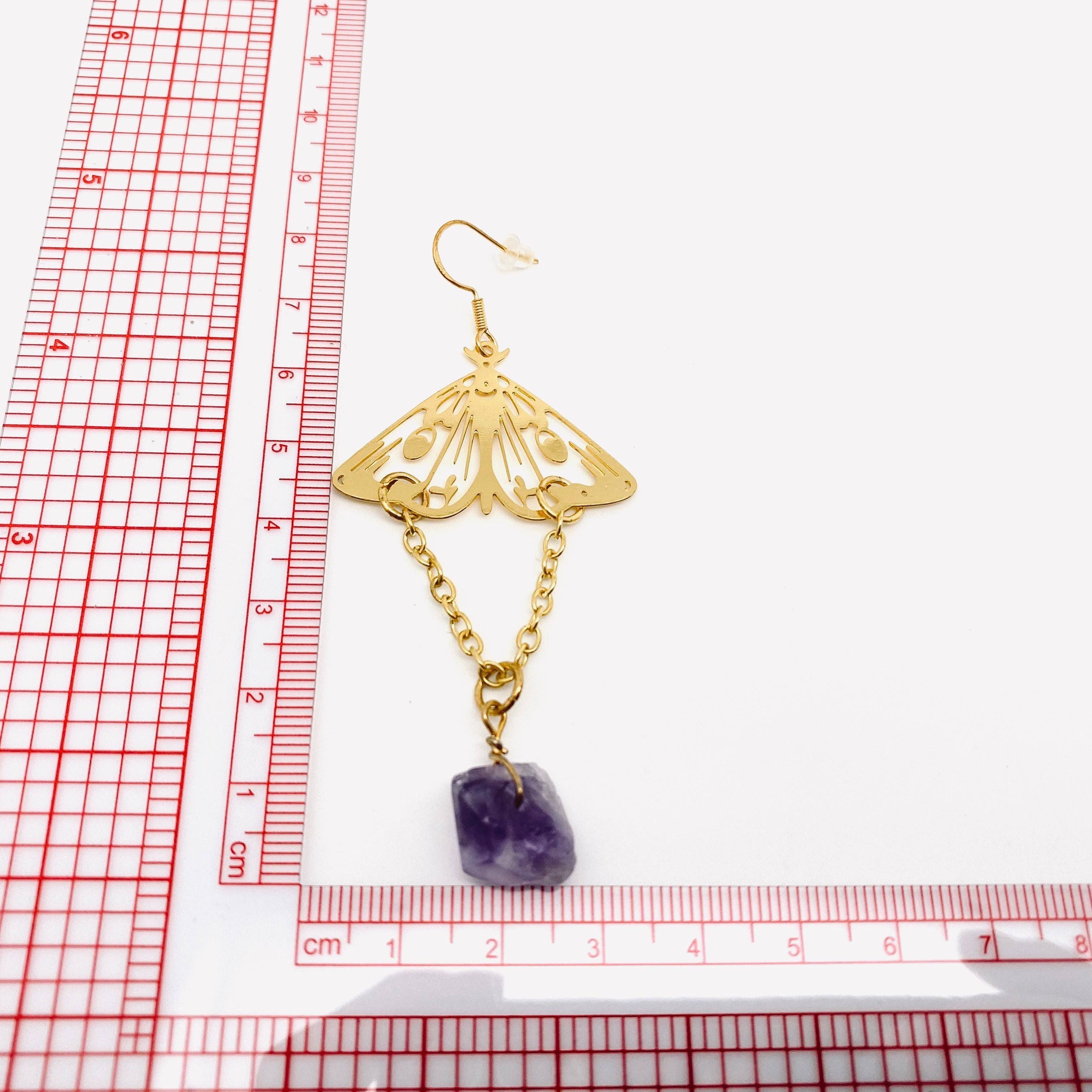 Bohemian Golden Hollow Butterfly Tassel Long Chain Amethyst Earrings