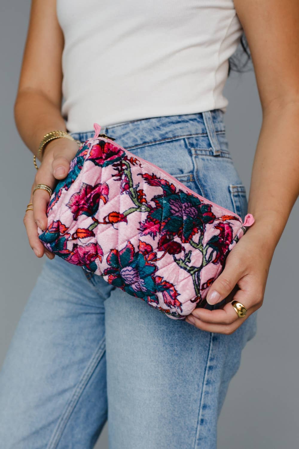 Lt Pink Floral Cosmetic Bag